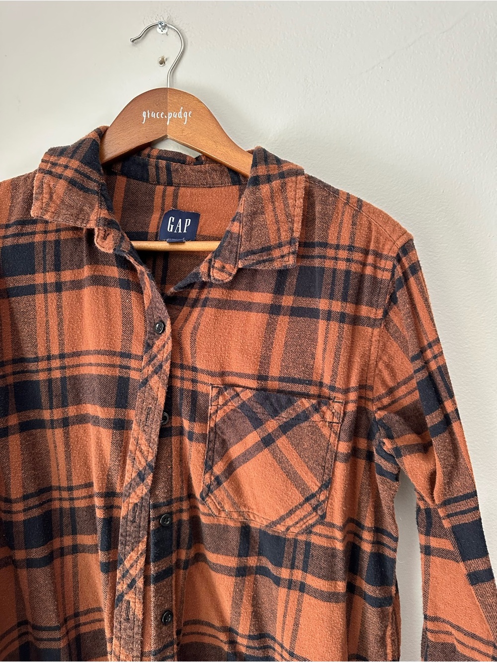 GAP Rust Orange and Black Plaid Flannel Shirt
